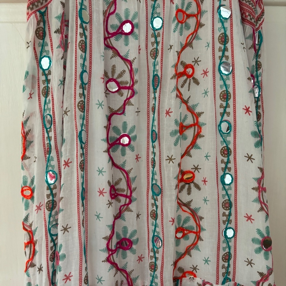 Juliet Dunn London Tribal Tassel Maxi Dress White Jade Embroidered Size 2 US 6/8 - Picture 16 of 16